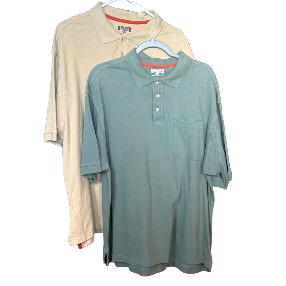 Duluth Trading Co Lot of 2: 1 Green & 1 Cream Cotton Polo Shirts Classic Comfort